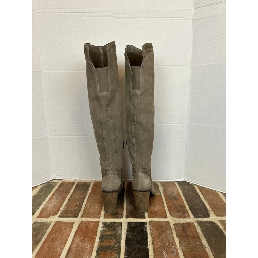 Vince Camuto Over the Knee Suede Boots Tan / Taupe Leather Size 6.5 OTK 22